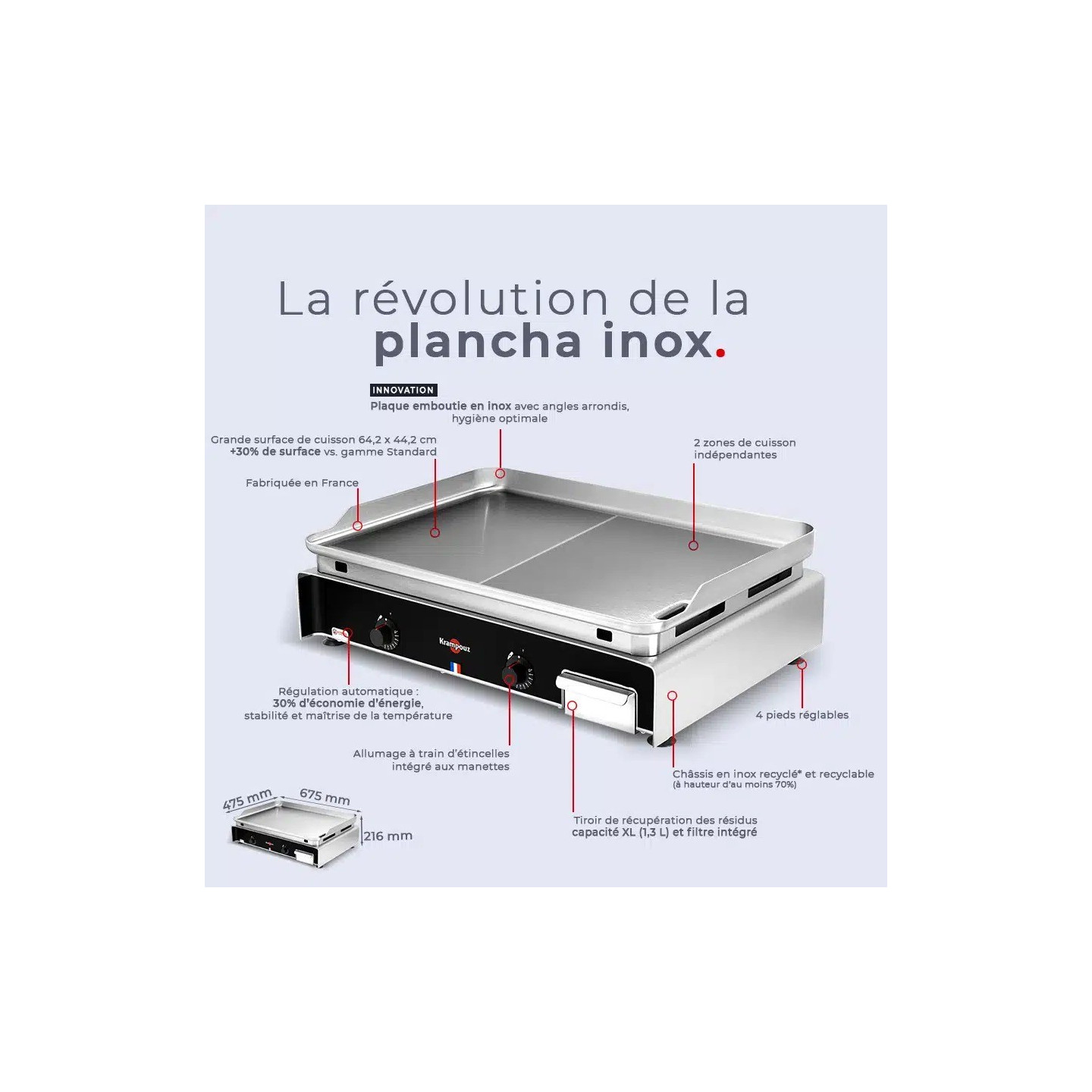 Plancha gaz large confort PCLA2MA-KR  KRAMPOUZ - mondialchr.com
