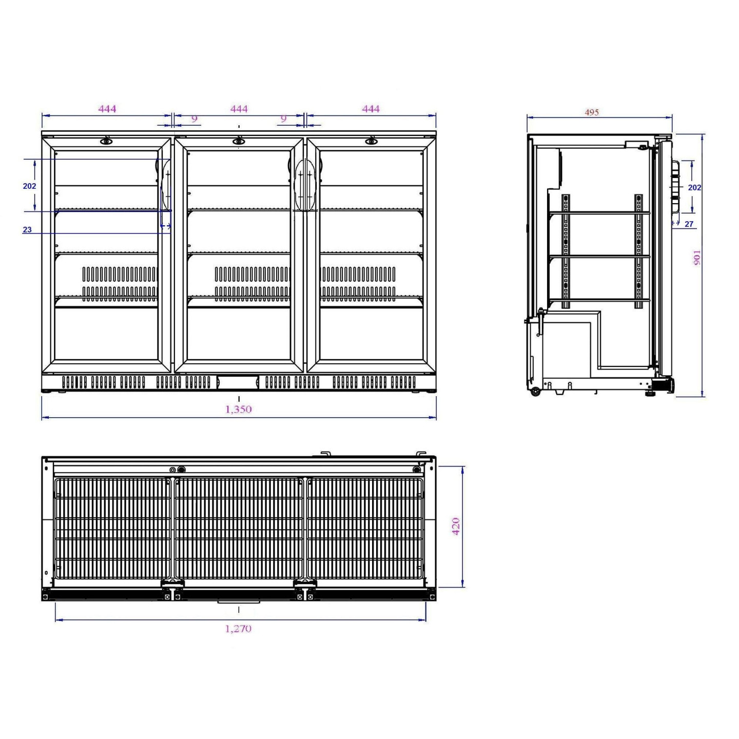 Arrière-bar réfrigéré noir 3 portes Combisteel 7527.0015–mondialchr.com