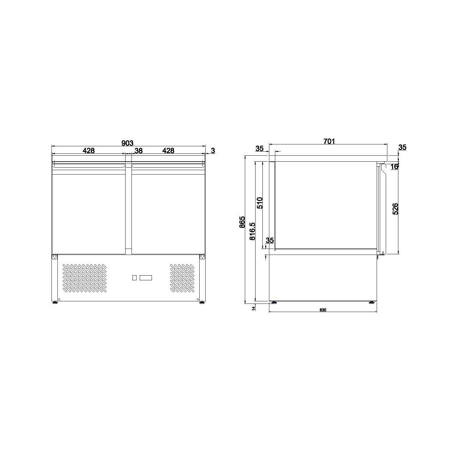 Table réfrigérée 2 portes L900 mm Combisteel 7950.0106–mondialchr.com