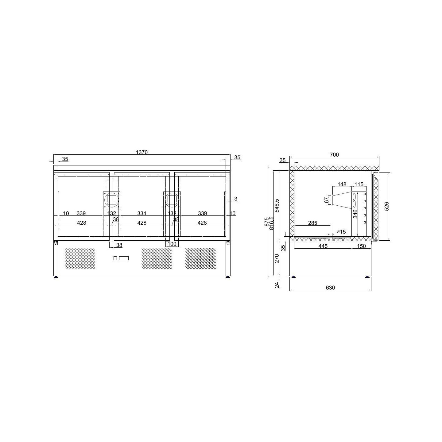 Table réfrigérée 3 portes L1365 mm Combisteel 7950.0112–mondialchr.com