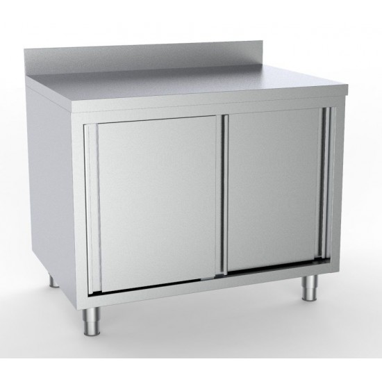 Table de travail inox avec rebords et portes coulissantes Combisteel 7333.0224–mondialchr.com