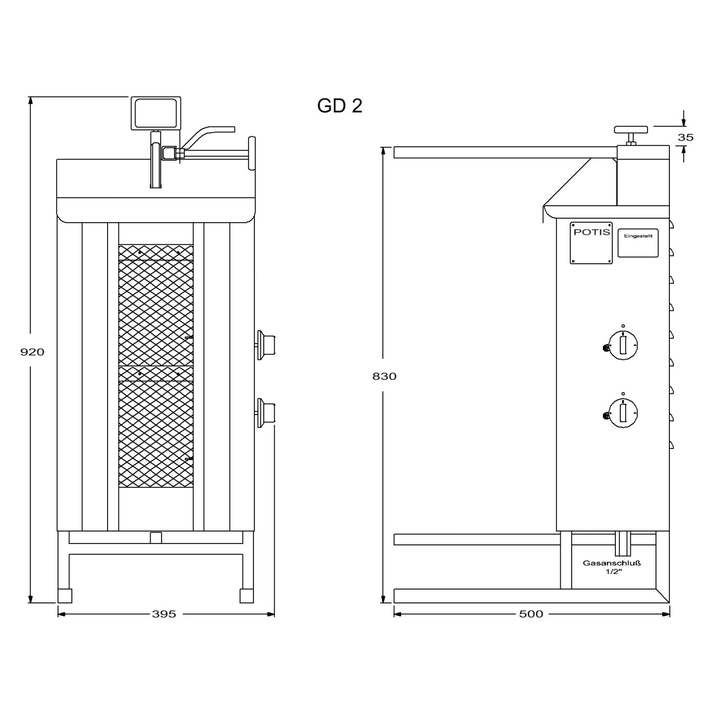 Machine à kebab gaz GD2 POTIS
