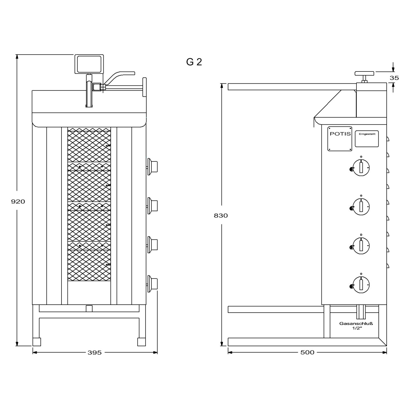 Machine à kebab gaz G2 POTIS