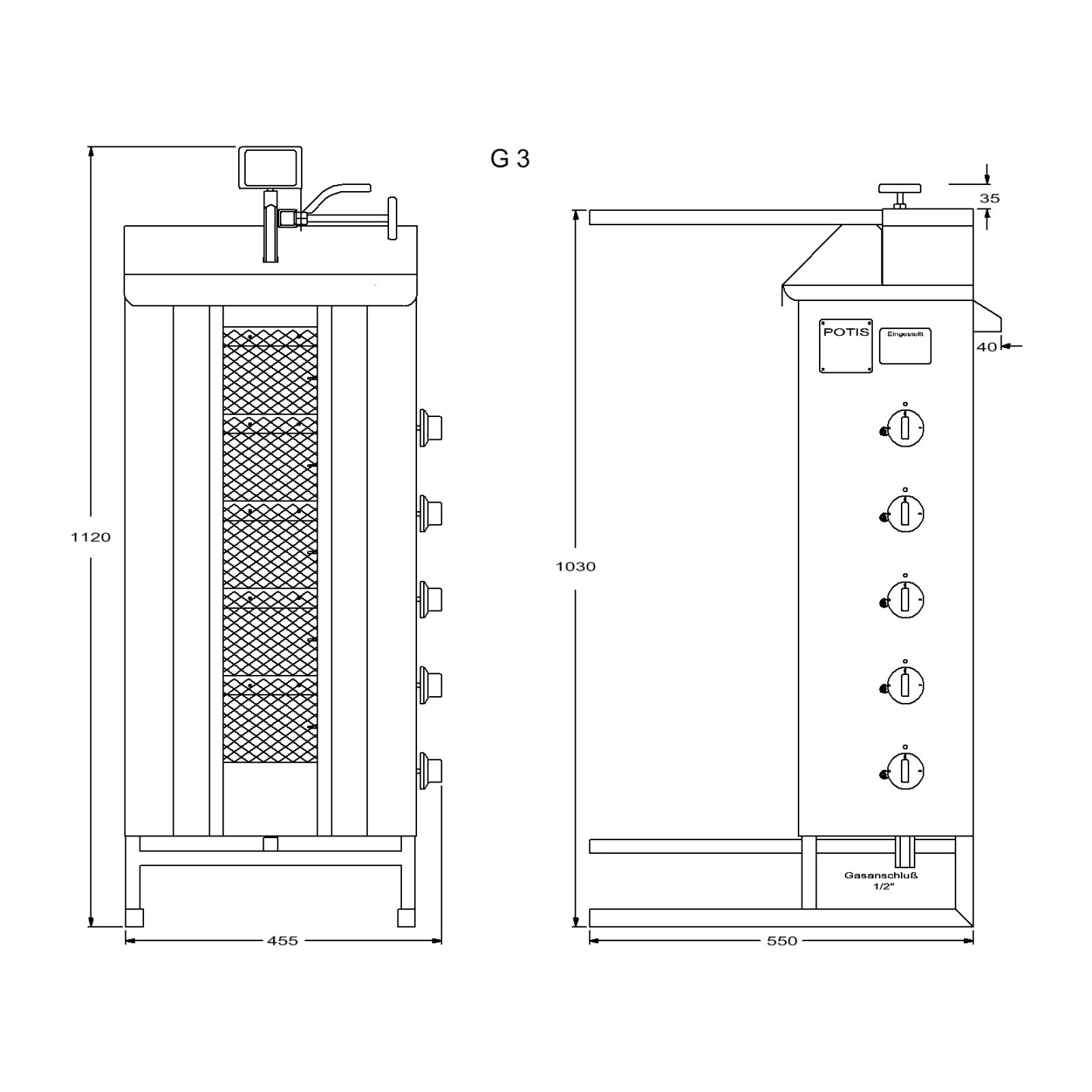 Machine à kebab gaz G3 POTIS