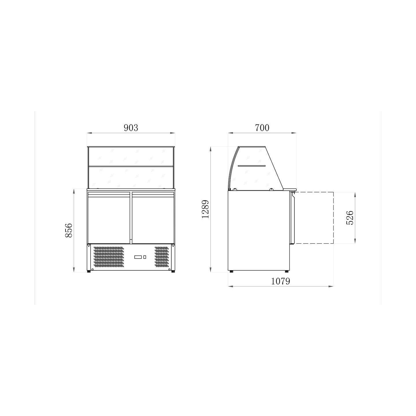 SALADETTE VITRE DROITE 240 L 2 PORTES INT/EXT INOX SÉRIE STAR AFI