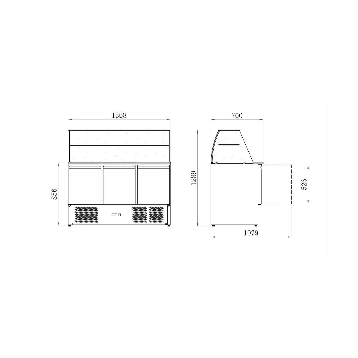 SALADETTE VITRE DROITE 368 L 3 PORTES INT/EXT INOX SÉRIE STAR AFI