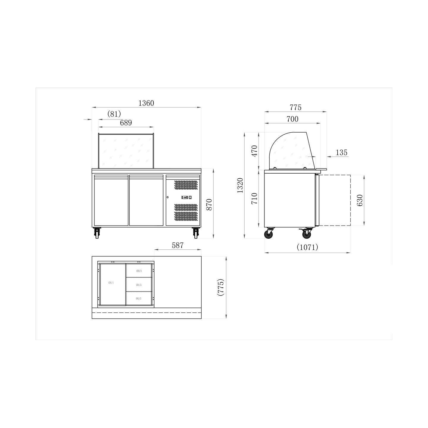 Table réfrigérée 314 L 2 portes + Saladette ouverte Série star GN 1/1 AFI
