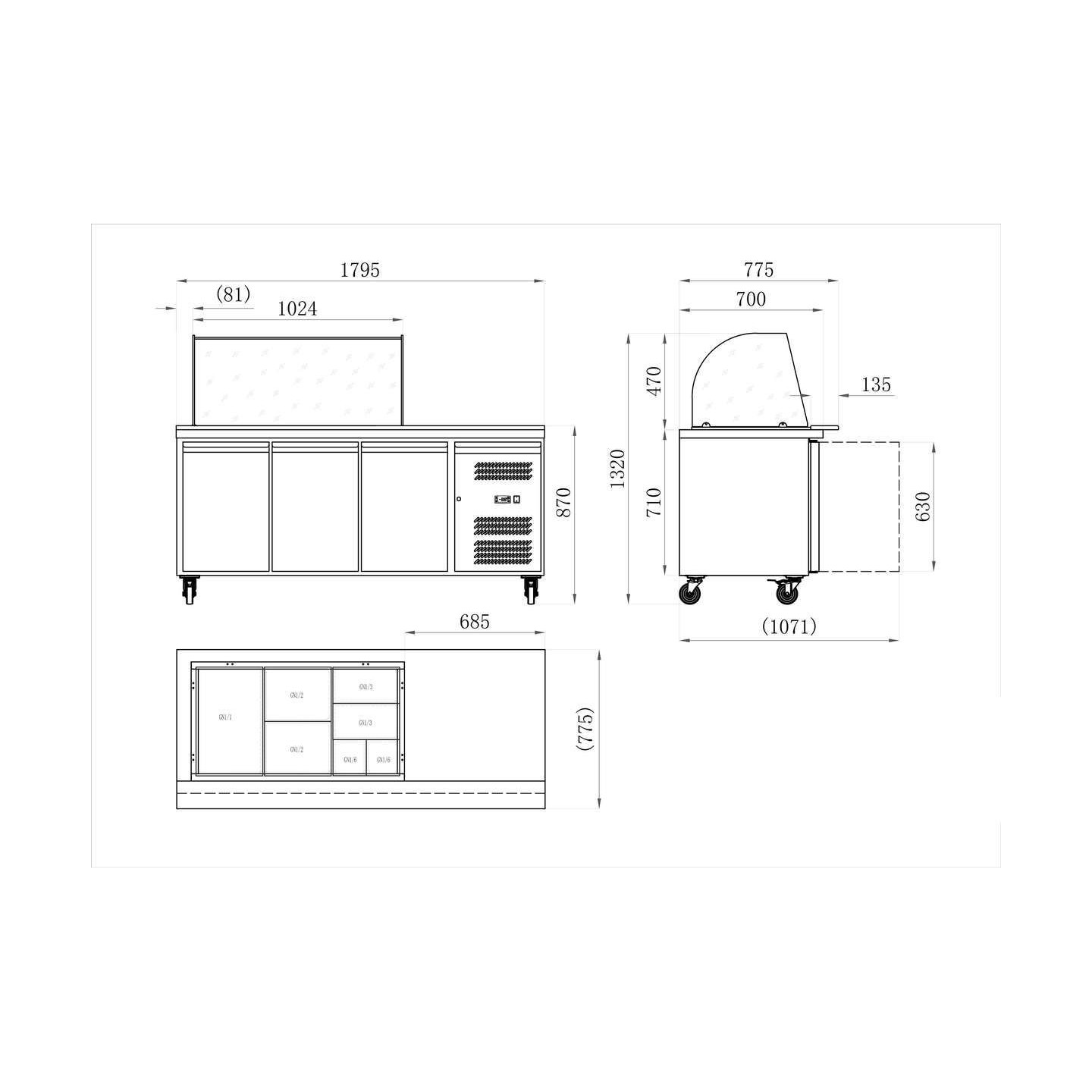Table refrigérée 465 L 3 portes + Saladette ouverte Série star GN 1/1 AFI
