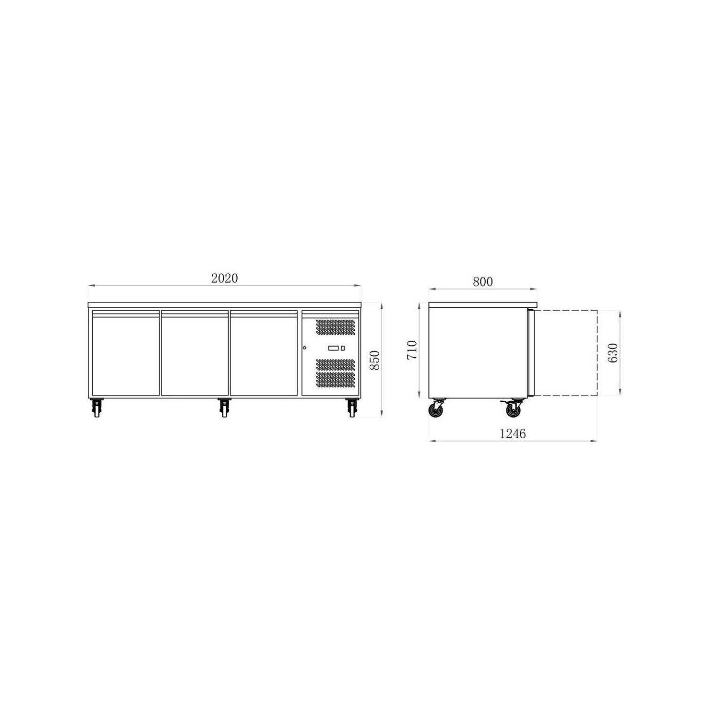 Table réfrigérée 580 LITRES POSITIVE 3 PORTES + PLAN INOX Série STAR AFI