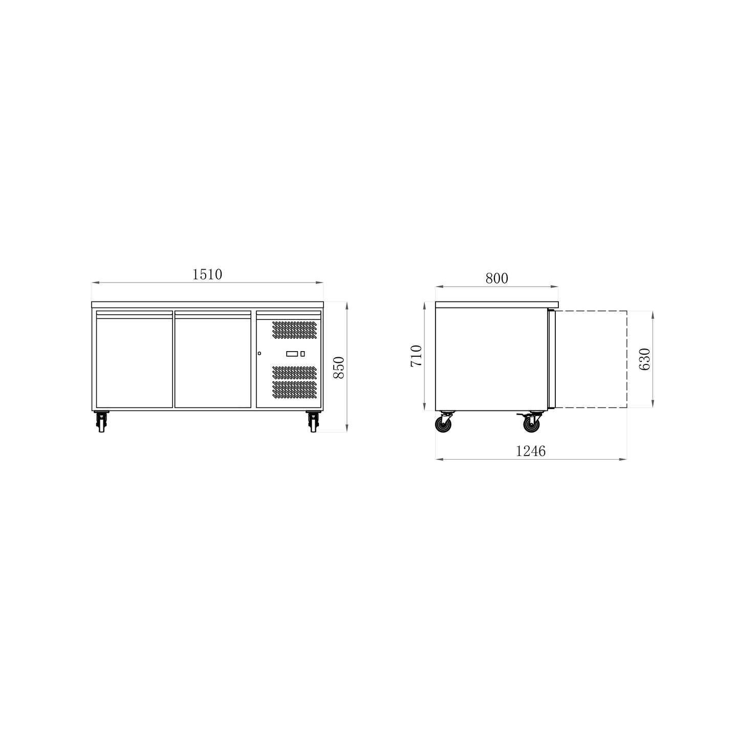 Table réfrigérée 390 LITRES POSITIVE 2 PORTES + PLAN GRANIT Série STAR AFI