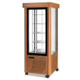 Vitrine réfrigérée positive 400L 4 faces vitrées spécial chocolat verni en bois étagères rondes SCAIOLA