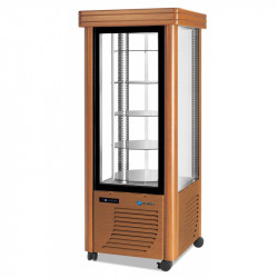 Vitrine réfrigérée positive 400L 4 faces vitrées spécial chocolat verni en bois étagères rondes SCAIOLA