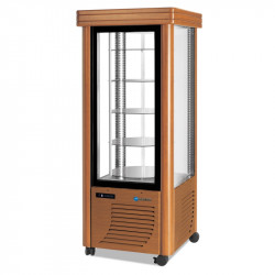 Vitrine réfrigérée positive 400L 4 faces vitrées classique verni en bois étagères rondes SCAIOLA