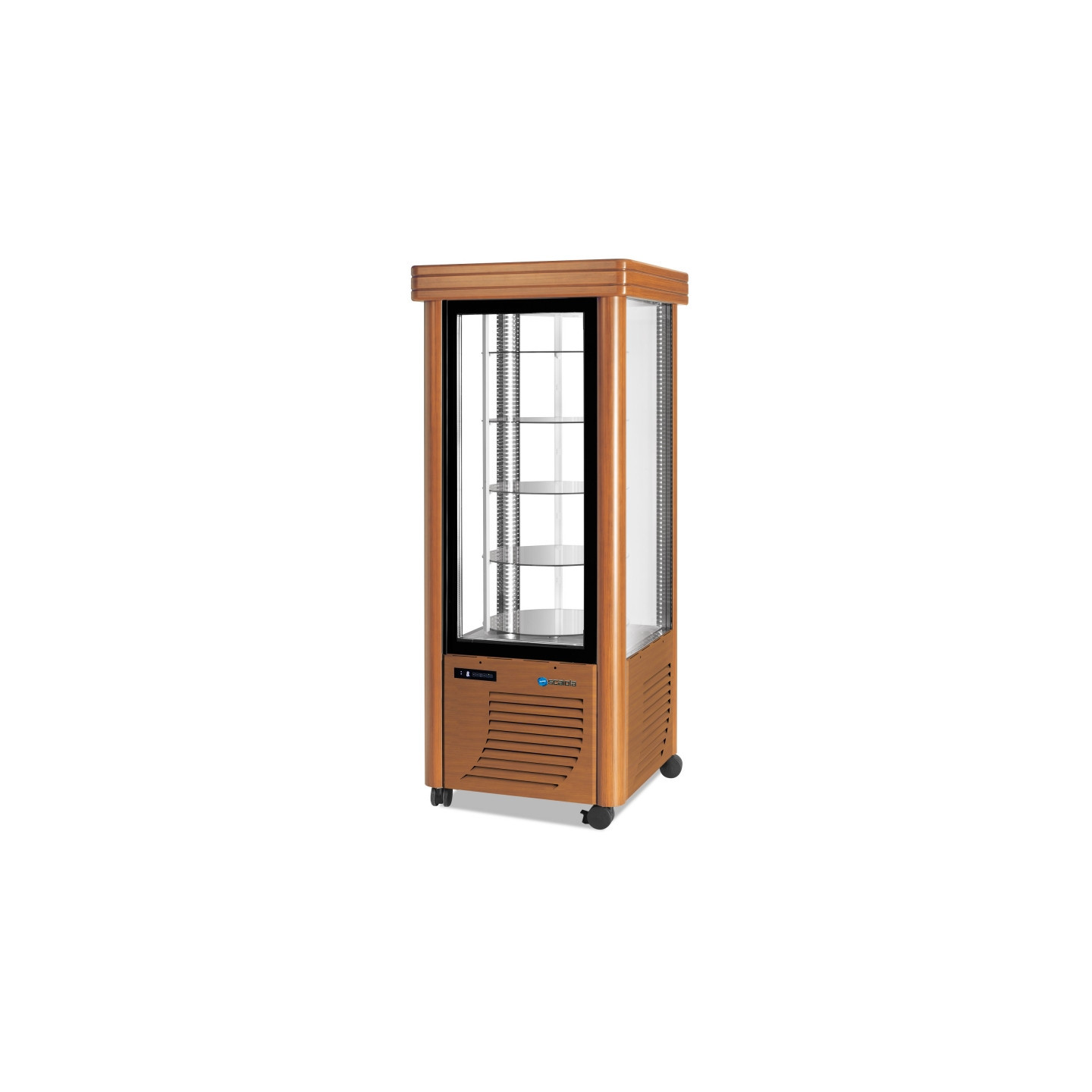 Vitrine réfrigérée positive 400L 4 faces vitrées classique verni en bois étagères rondes SCAIOLA