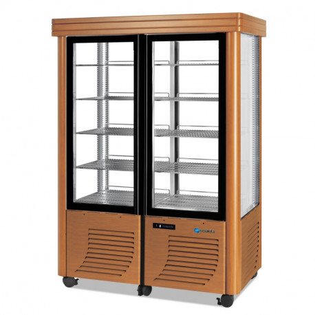 Vitrine réfrigérée positive 800L 4 faces vitrées classique verni en bois étagères carrées SCAIOLA