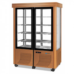 Vitrine réfrigérée négative 800L statique 4 faces vitrées verni en bois SCAIOLA