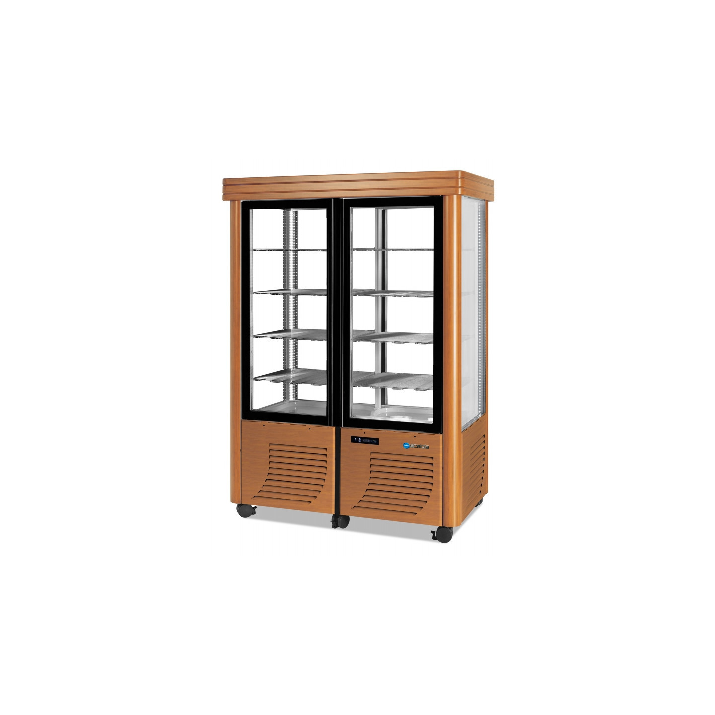 Vitrine réfrigérée négative 800L statique 4 faces vitrées verni en bois SCAIOLA