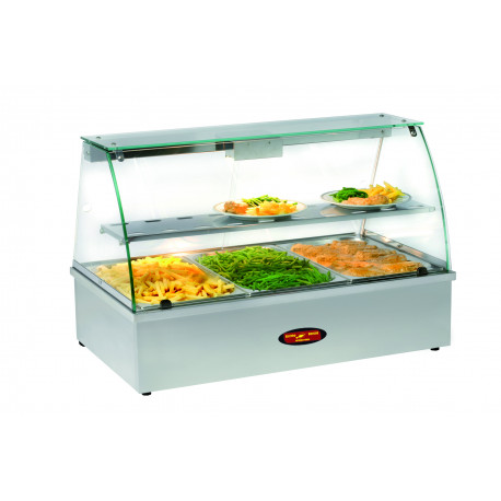 Vitrine chauffante bain marie à poser 3 GN1/1 Vitre bombée