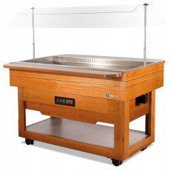 Buffet réfrigéré central avec cuve pour bacs GN1/1 en bois noyer clair SCAIOLA