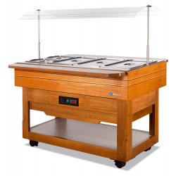 Buffet chauffant central avec cuve pour bacs GN1/1 en bois noyer clair SCAIOLA