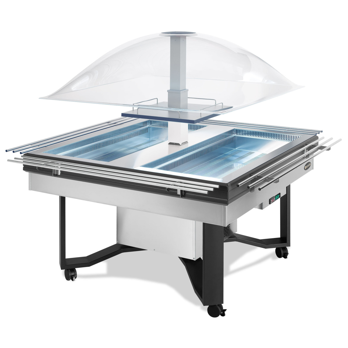 Buffet réfrigéré central carré avec cuve pour bacs GN1/1 AVEC TABLETTE SCAIOLA