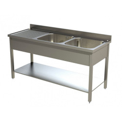 Plonge inox 2 bacs 1600x600mm avec égouttoir gauche