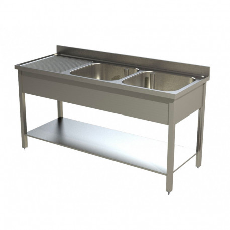 Plonge inox 2 bacs 1600x600mm avec égouttoir gauche
