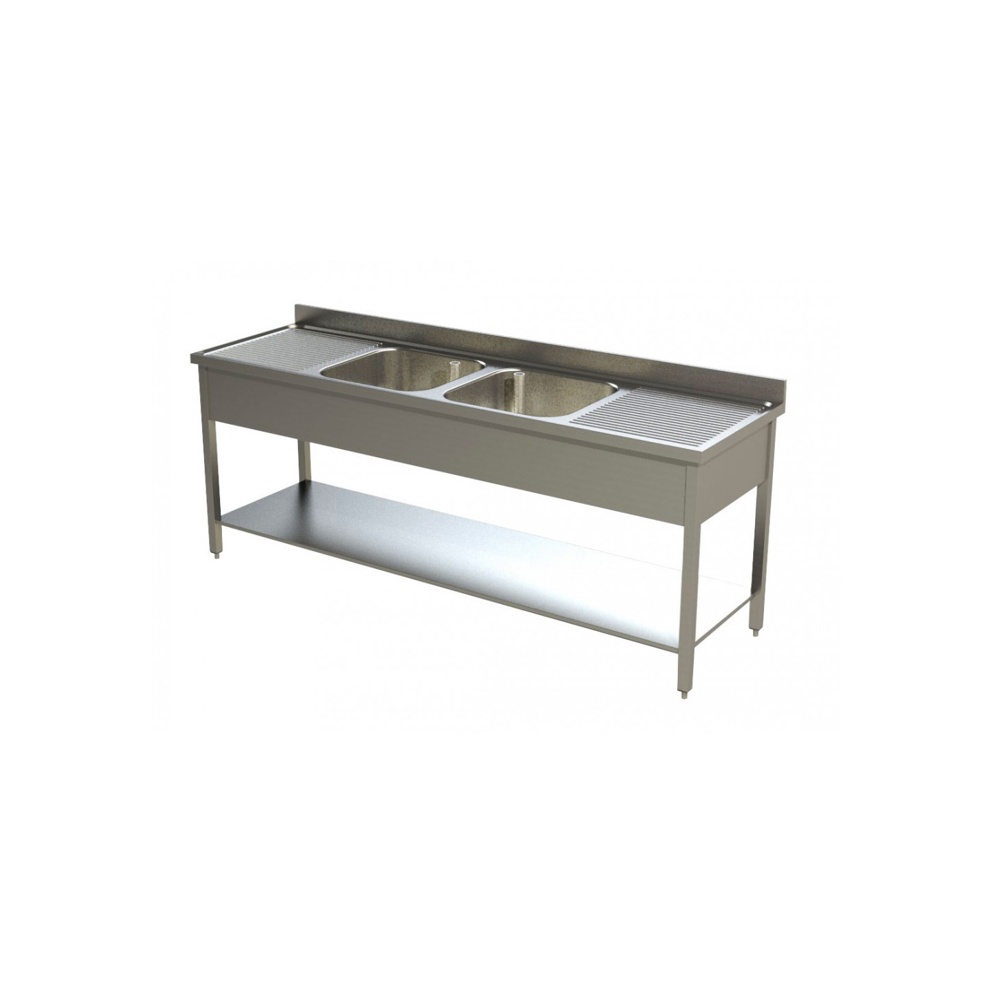 Plonge inox 2 bacs 1800x600mm avec 2 égouttoirs