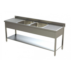 Plonge inox 2 bacs 2000x700mm avec 2 égouttoirs