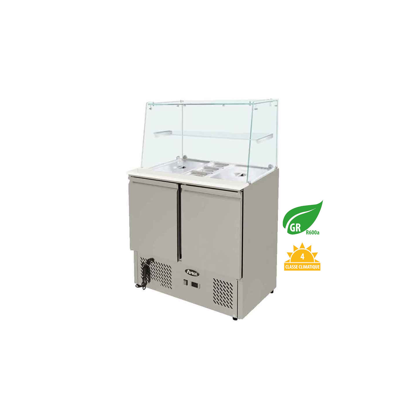 Saladette réfrigérée 300L 2 portes GN1/1 INT/EXT INOX pare haleine droit Atosa