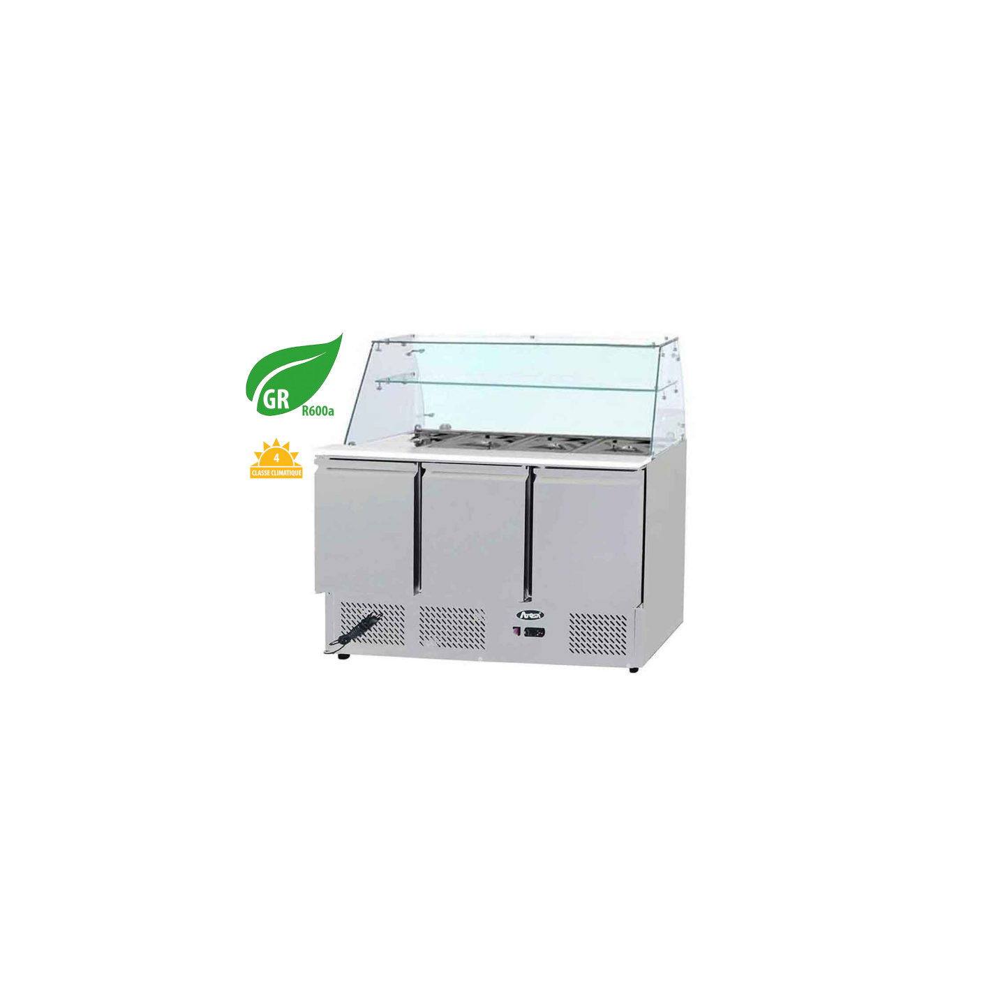 Saladette réfrigérée 380L 3 portes GN1/1 INT/EXT INOX pare haleine droit Atosa
