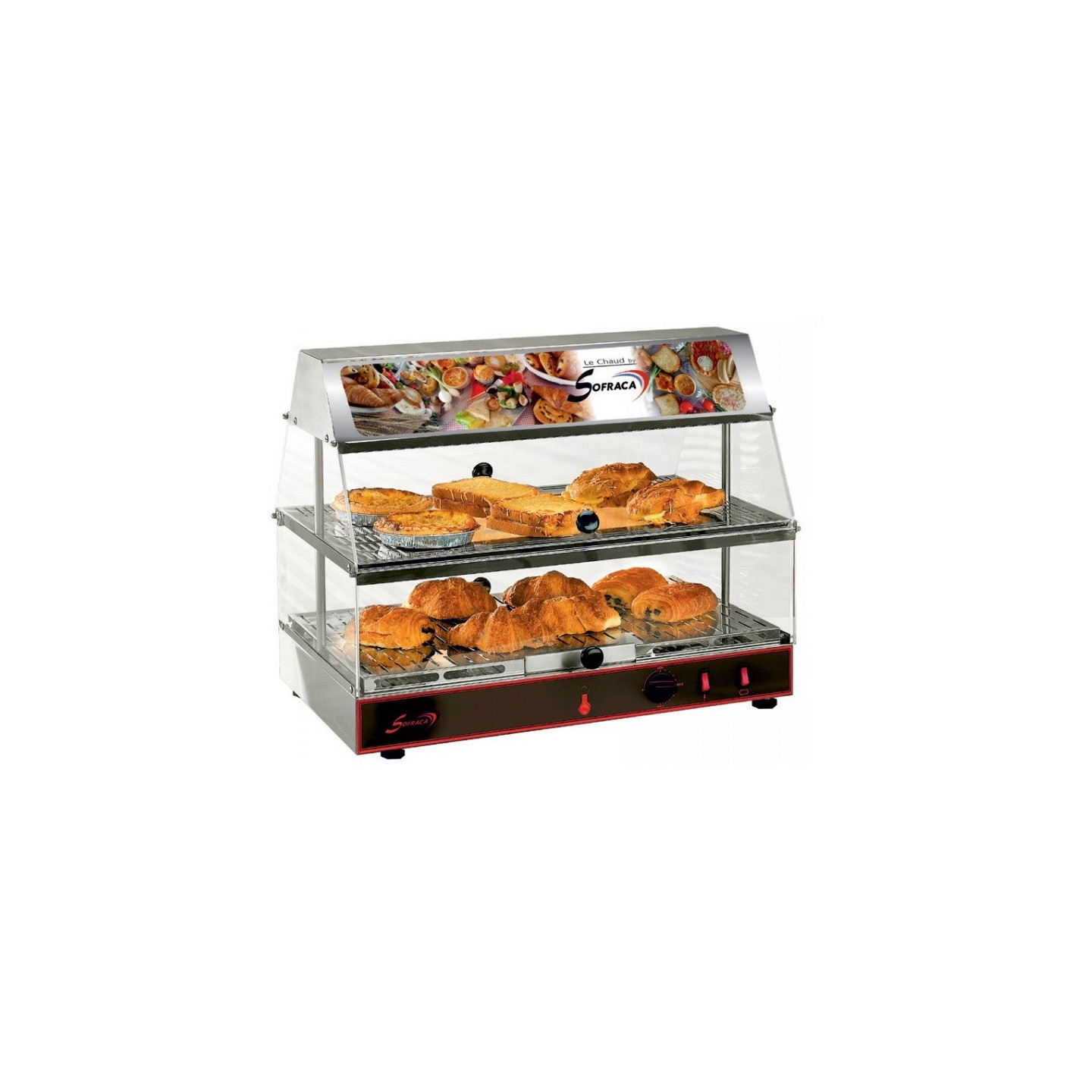 Vitrine chauffante avec bloc lumineux GN 1/1 2 niveaux Sofraca-mondialchr.com