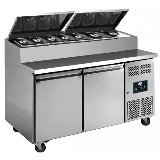Meuble à pizza 2 portes plan de travail en inox-mondialchr.com