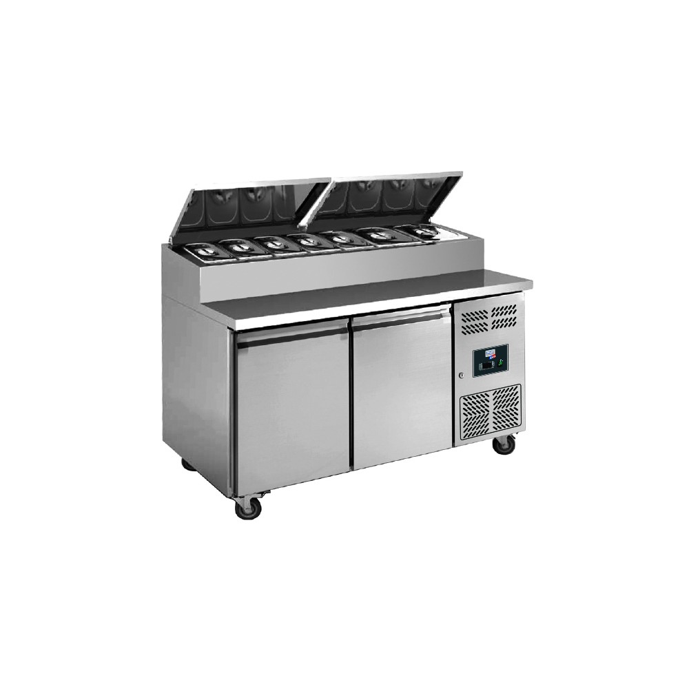 Meuble à pizza 2 portes plan de travail en inox-mondialchr.com