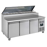 Table à sandwiches et pizzas 3 portes avec couvercle en verre 10GN1/1-mondialchr.com
