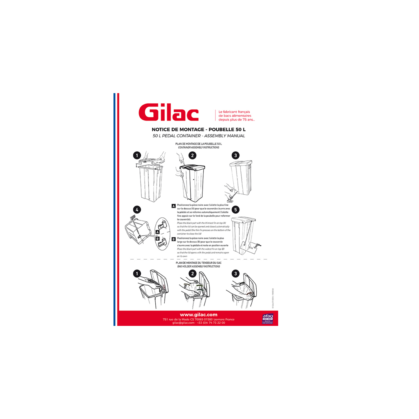 Poubelle à pédale 50L Gilac-mondialchr.com
