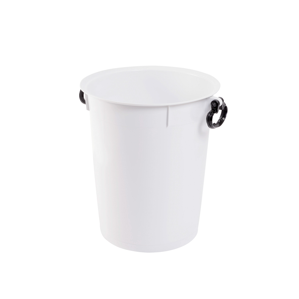 Poubelle ronde 50L blanc avec poignées noires Gilac-mondialchr.com