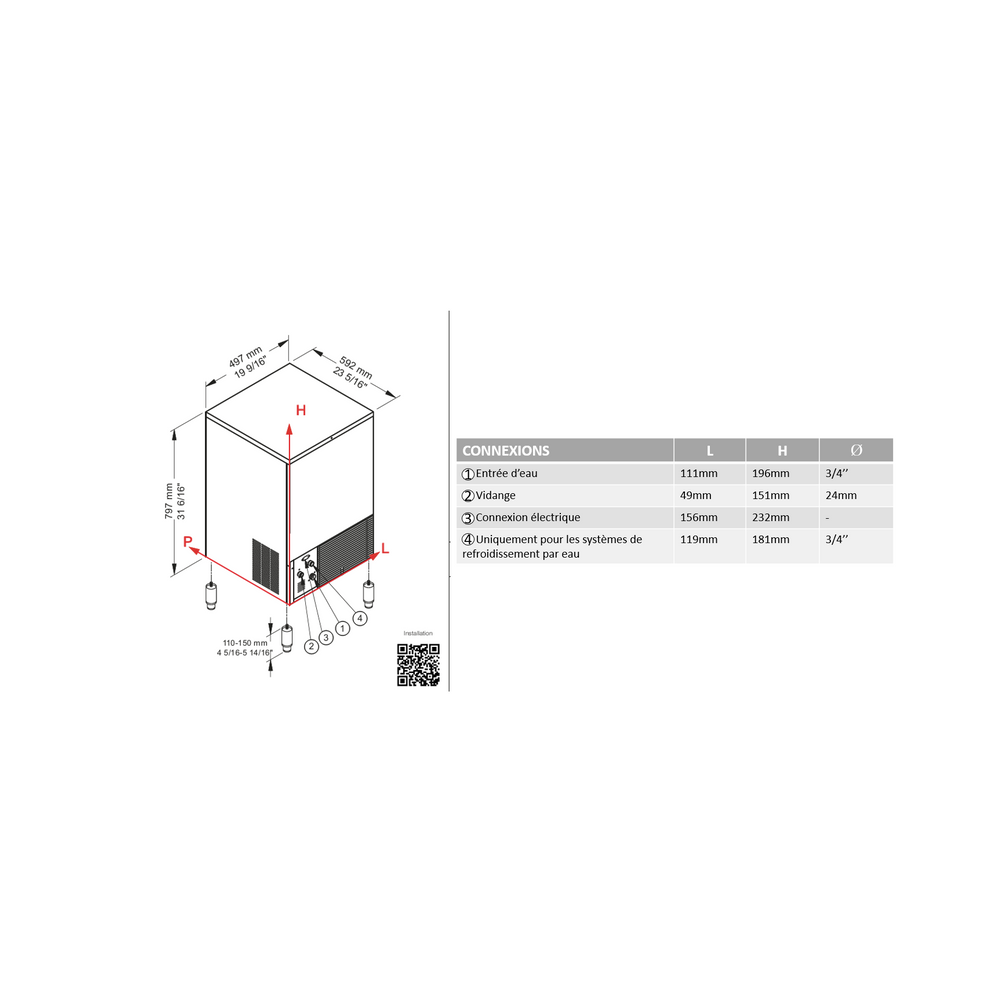 Machine à glaçons pleins 48 kg sur 24h condenseur air Brema-mondialchr.com