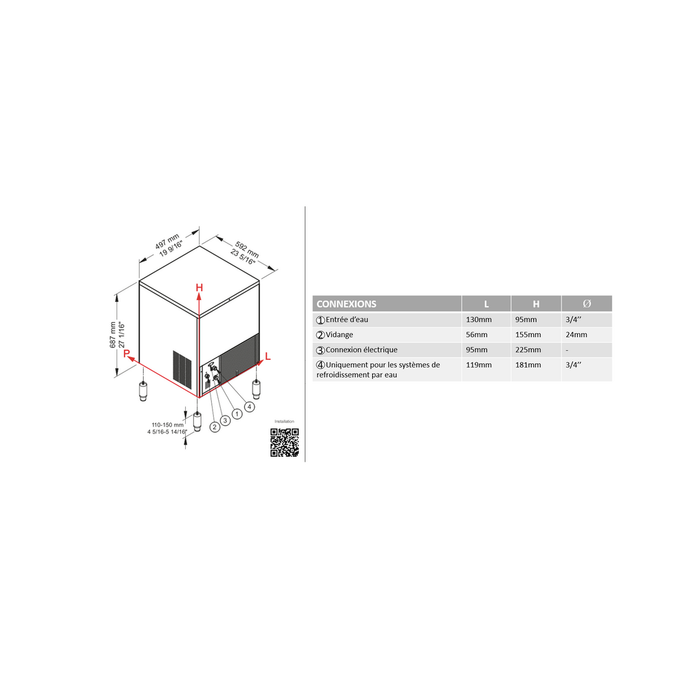 Machine à glaçons pleins 42kg sur 24h condenseur eau Brema-mondialchr.com