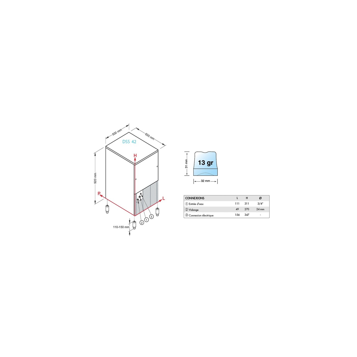 Distributeur automatique de glaçons 44kg condenseur eau Brema-mondialchr.com