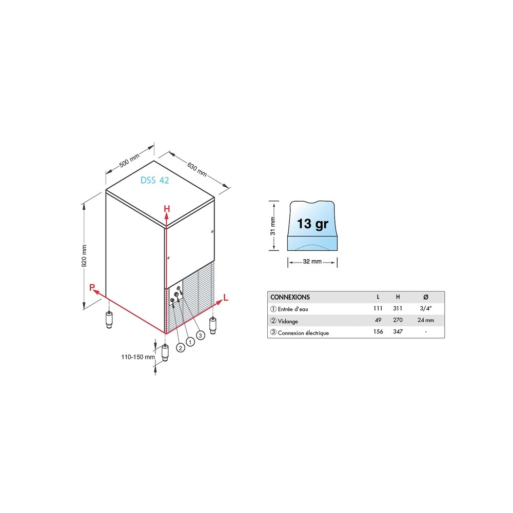 Distributeur automatique de glaçons 44kg condenseur air Brema-mondialchr.com