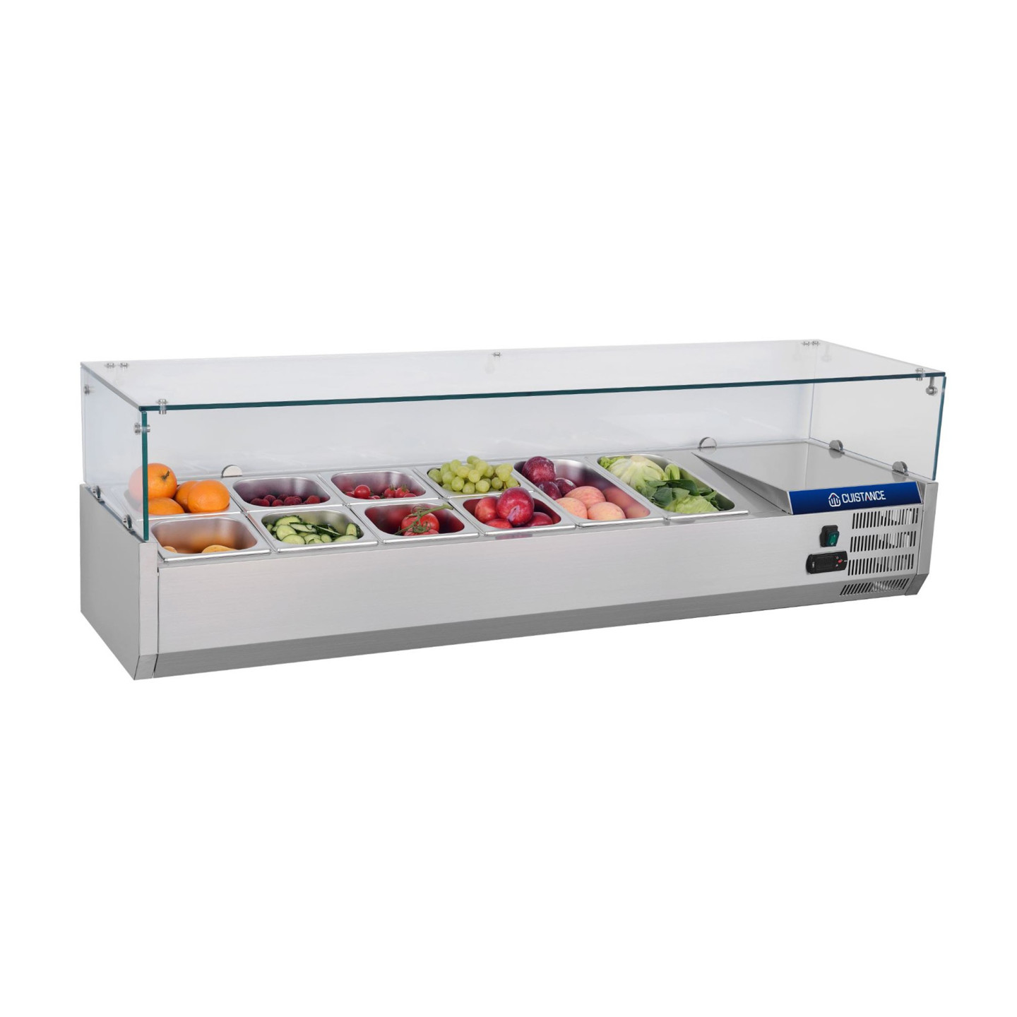 Présentoir à ingrédients inox vitrée L1500mm VRX1500380-mondialchr.com