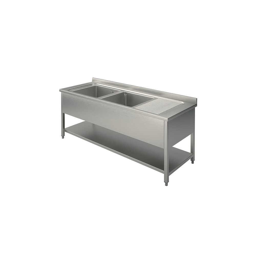 Plonge inox 2 bacs 1800x700mm avec égouttoir droite
