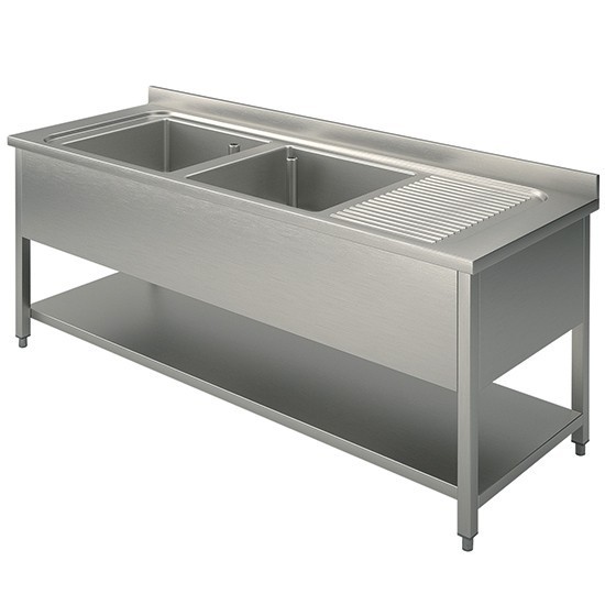 Plonge inox 2 bacs 2000x700mm avec égouttoir droite