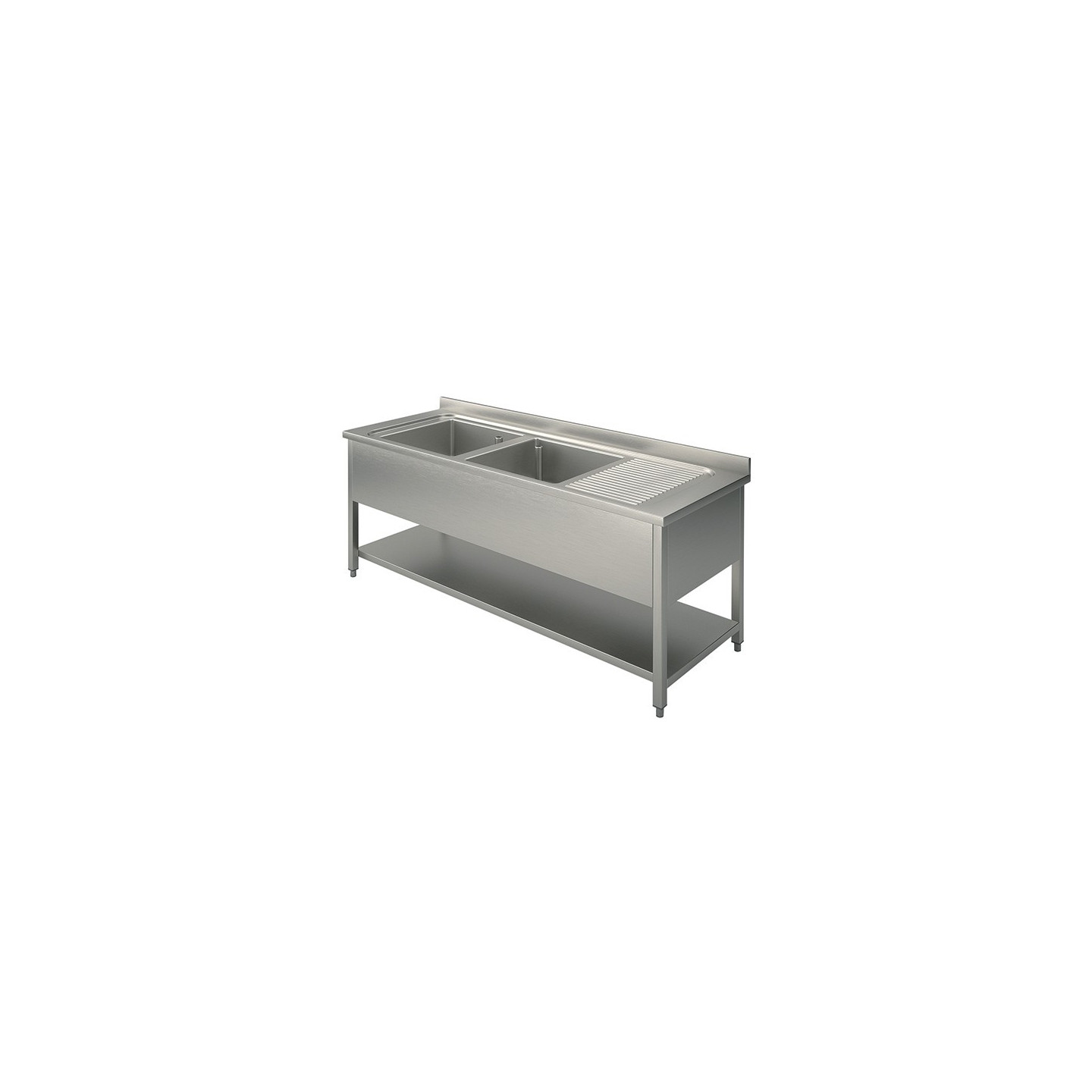 Plonge inox 2 bacs 2000x700mm avec égouttoir droite