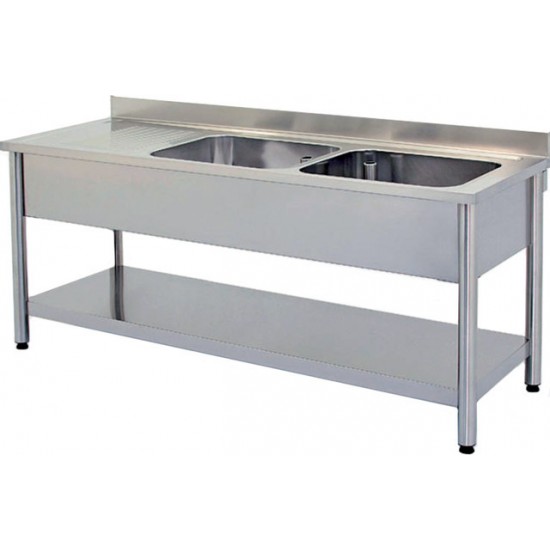 Plonge inox 2 bacs 1800x700mm avec égouttoir gauche