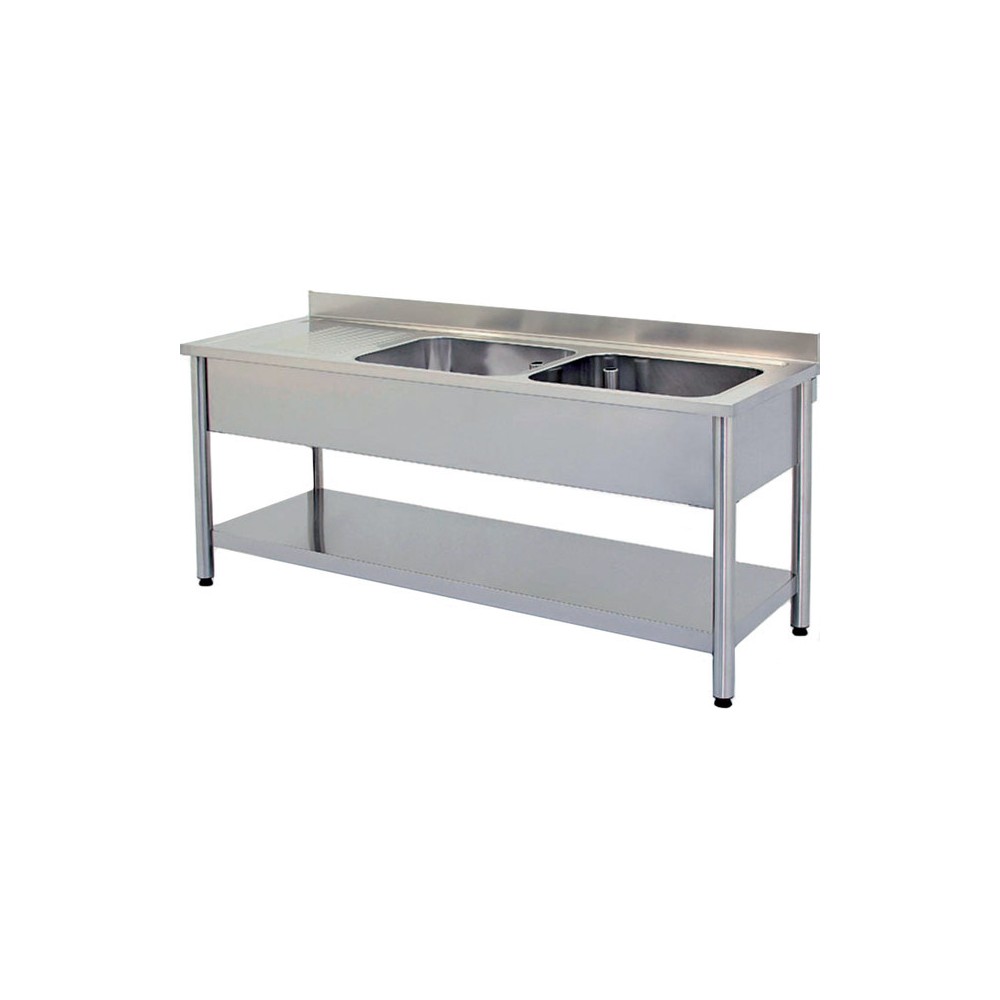 Plonge inox 2 bacs 1800x700mm avec égouttoir gauche