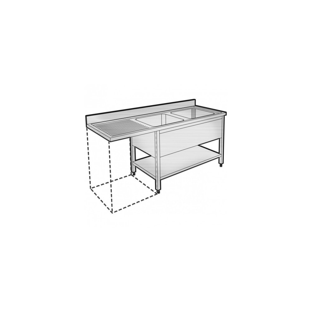 Plonge spéciale pour lave vaisselle 2 bacs, 1600x600 égouttoir Gauche